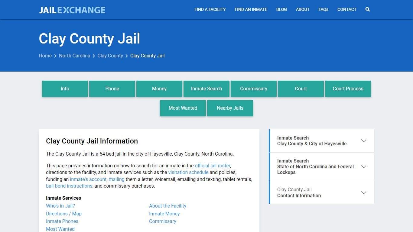 Clay County Jail, NC Inmate Search, Information